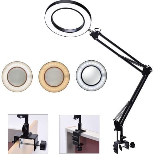 5X Flexible Desk Large USB LED Magnifying Glass 3 Colors Illuminated Magnifier Lamp Loupe Reading/Rework/Soldering Desktop Lamp
