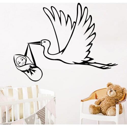 Vinyl Wall Stickers Stork Baby Birth Maternity Hospital Wall Decals Babys Room Decoration Mural Removable Family Use Decal X961