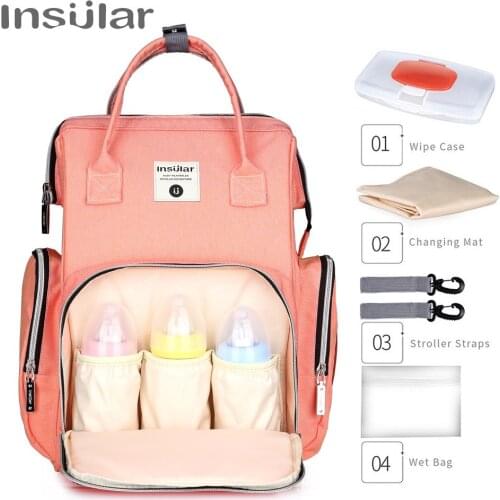 Insular Diaper Bags Large Nappy Bag Upgrade Fashion Women Travel Backpack Waterproof Maternity Bag Mummy Bags Baby Nursing Bag
