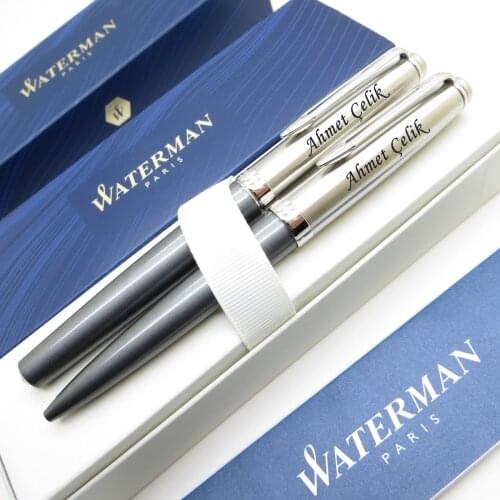 Waterman Embleme Deluxe Gray Roller Pen + Ballpoint Pen Set | İsme Special Pen | Gift Pen