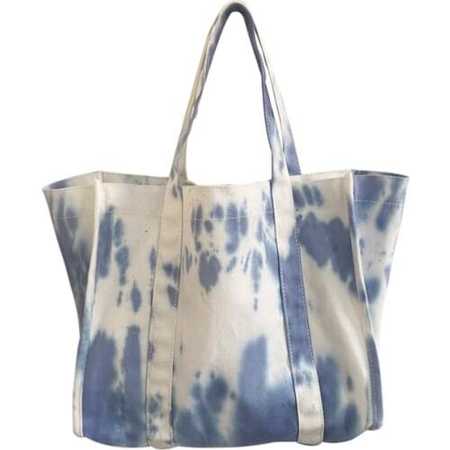 Ladies Retro Large Top-handle Bags Female Canvas Tie Dye Underarm Shoulder Bags Women Casual Street Color Splicing Tote Handbag