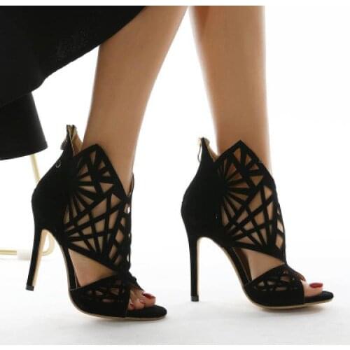 2021 Summer Woman Pumps Black Fashion Thin Heels Zipper Lady High Heel Sandals Sexy Comfort Party Officea Female Shoes
