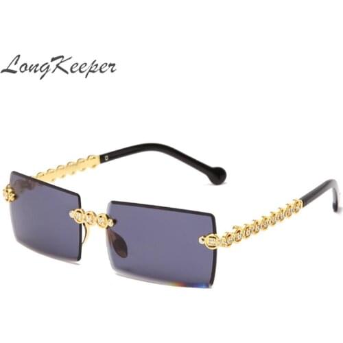 LongKeeper Punk Rectangle Sunglasses Women 2021 Luxury Brand Diamond Vintage Cutting Gradient Rimless Sun Glasses For Female