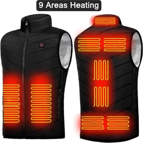 New 9 Places Heated Vest Men Women Usb Heated Jacket Heating Vest Thermal Clothing Winter Heating Hunting Vest Black S-6XL