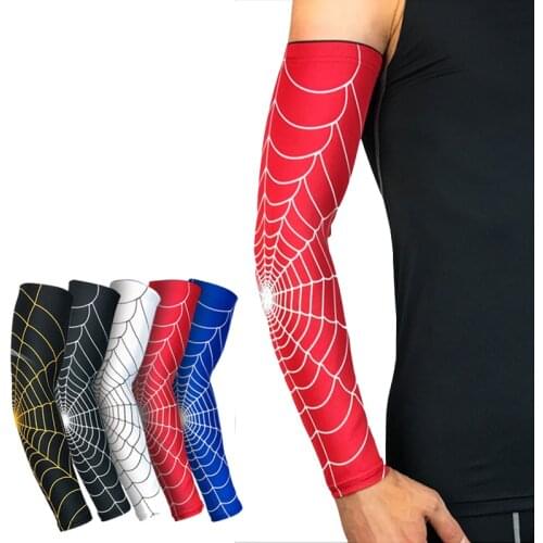 1Pcs Breathable Quick Dry UV Protection Spider web Arm Sleeves Basketball Elbow Pad Fitness Armguards Sports Cycling Arm Warmers