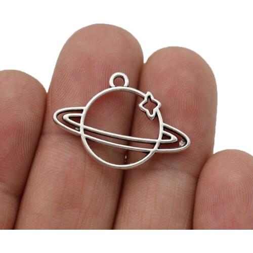 10pcs Tibetan Silver Plated Planet Charms Pendants for Bracelet Jewelry Making Earrings DIY Handmade 18x27mm