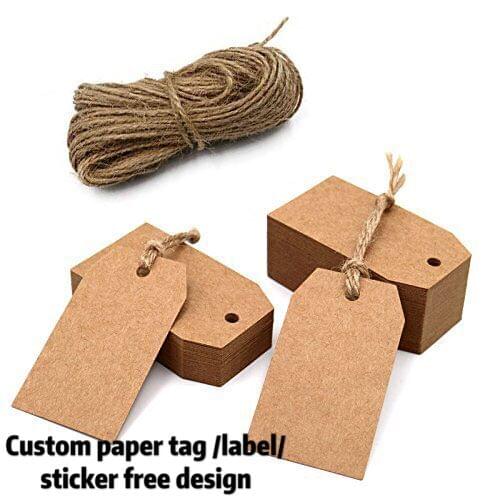 Custom 100pcs brown Kraft paper tags with hole wedding party decoration gift tags and Packaging Hang Tags is customized labels