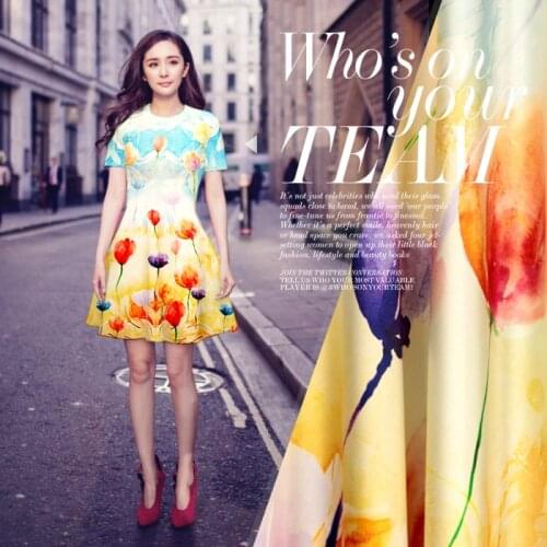 118*110cm 93% silk & 7% spandex 19mm orange tulips silk satin fabric for dress shirt clothes cheongsam