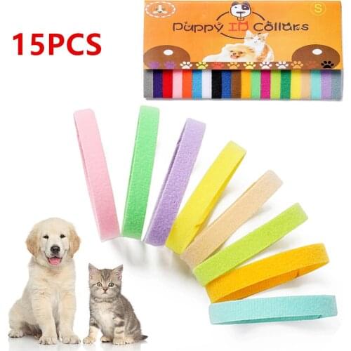 15PCS Puppy ID Collars Dogs Collars Puppy Kitten Identification Collar Cute Pet Puppy DIY Birth Collar Bands For Small Dogs Cat