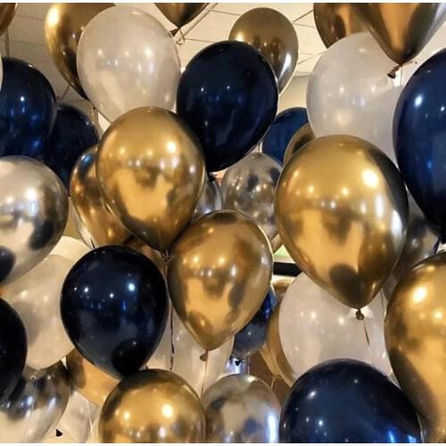15pcs Metal Gold Silver Balloons Ink Blue Latex Balloon Wedding Birthday Party Decoration Festival Celebration Supplies Air Ball