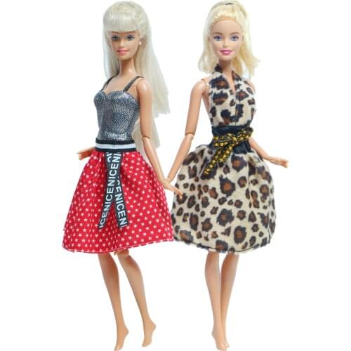 2 Pcs/Set Fashion Beautiful Doll Dress Leopard Red Mini Gown Model Party Skirt Clothes for Barbie Doll Accessories Kids Toy Gift