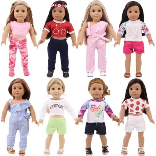 2021 New Pattern Clothes Simple T-shirt + Shorts Suit Fit 18 Inch American&43cm Baby New Born Doll Clothes Accessories