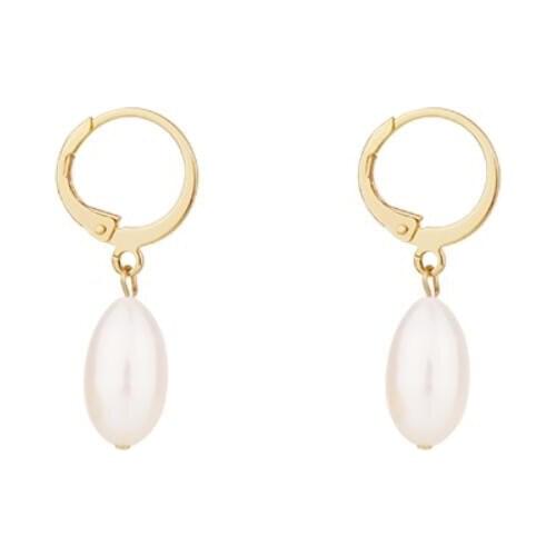 9x11mm white pearl oval rice beads gold Hook dangle Earrings Real Natural Freshwater pearl
