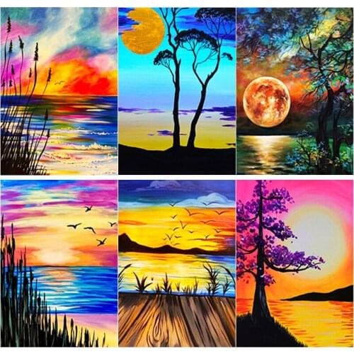 5D DIY Diamond Painting Sunset Diamond Embroidery Sea View Cross Stitch Full Square Round Drill Crafts Manual Gift Home Decor