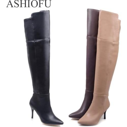 ASHIOFU Womens Over Knee Boots Sexy Club Party Prom High Heel Boots Winter Evening Long Boots Shoes