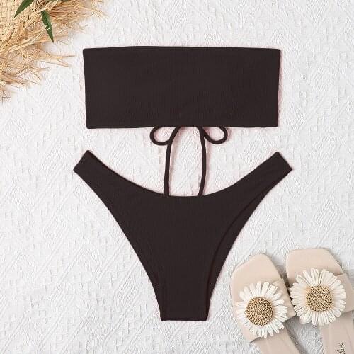 Bikini Off Shoulder Swimwear Women 2021 Bandeau Bandage Push-up Brazilian Beachwear Swimsuit Women Maillot De Bain Femme Biquini