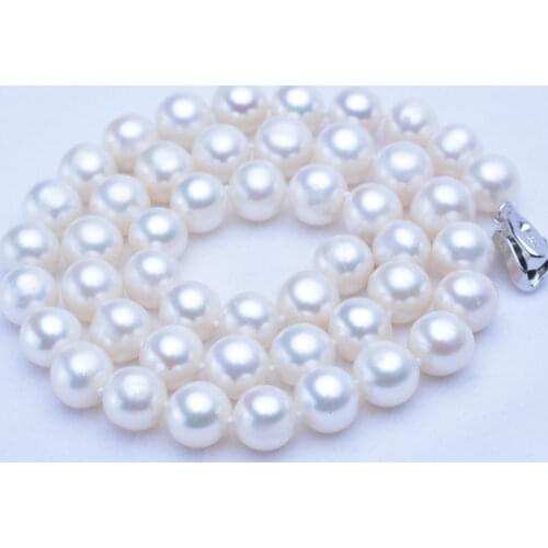 Noble women gift Jewelry Silver Clasp Authentic High-Grade Natural Freshwater Pearl Necklace 9-10 mm is Round Pearl To Mother