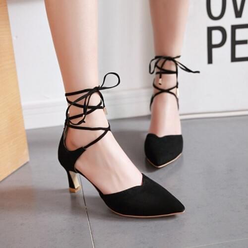 Big Size 11 12 high heels sandals women shoes woman summer ladies Tied sandals with thin heels and pointed shoes