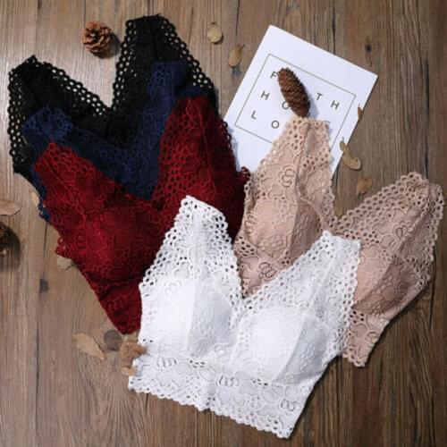 Women Ladies Girls V Neck Fitness Gym Lingerie Lace Flowers Bralette Bralet Bra Cami Crop Tops Vest
