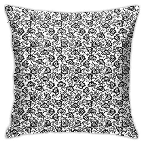 Pooizsdzzz Personalized Abraction Monochrome Flowers with Dots and Swirled Lines Flourishing Nature Design Decorative Pillow