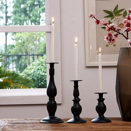 Black Nordic Vintage Metal Candle Holder Wedding Luxury Menorah Rustic Pillar Candle Holder Outdoor Bougeoir Home Decor BW50ZT