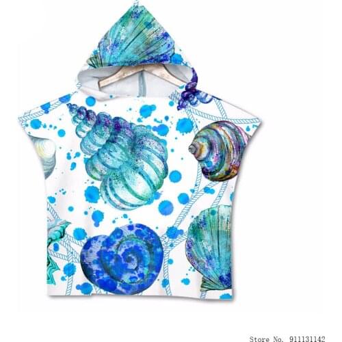 Colored Conch Graffiti Double-sided Print Childrens Bath Towel with Hood Robe Wrapped In Portable Multi-purpose Bathrobe