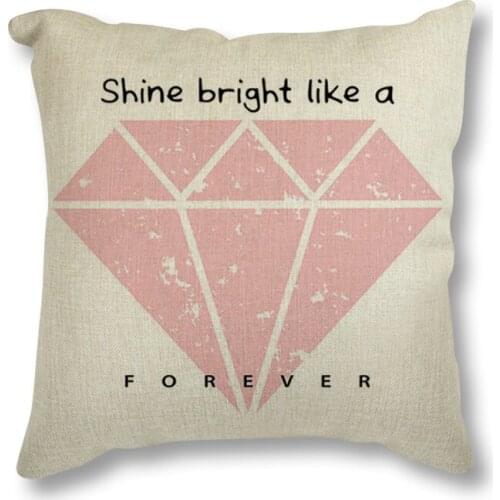 Decorative Cushion Fashion Pink Crown Diamond Sweet Quote Throw Pillow Nordic Linen Cotton Cushion For Sofa Chair Home Decor