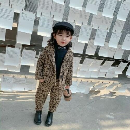 2019 Baby Girl Boy Fashion Clothing Set Velvet Inside Woolen Thick Warm Winter Suit Leopard Jacket+Pant Kids Children Suits 2-10