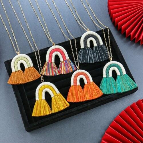 Exknl U Shaped Rainbow Long Tassel Ethnic Pendant Necklace For Women Fashion Collar Vintage Necklaces & Pendants 2021 Jewelry