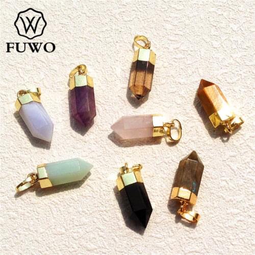 FUWO Natural Semi-precious Stones Point Pendant 24K Gold Electroplated High Quality Bullet Shape Quartz Jewelry Wholesale PD125