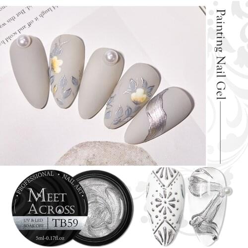 MEET ACROSS 5ml Metal Effect Gel Nail Polish Colorful Spider Gel Painting Color Gel Polish Long Lasting Flower Nail Gel Manicure