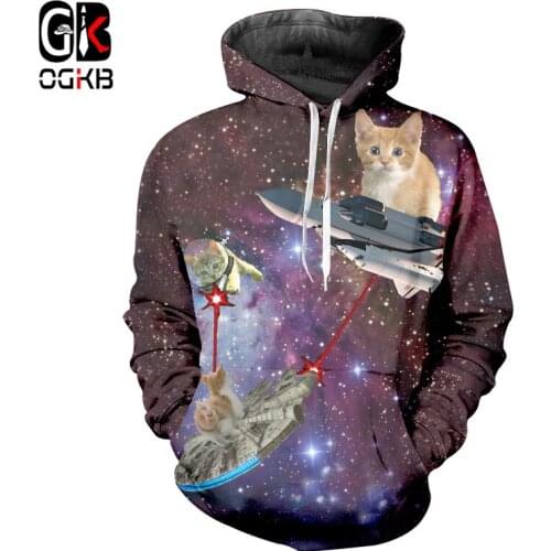OGKB Fall Mens Hot Hoodie Funny Galaxy Space Cat 3D Printed Hoodies Sweatshirt Man Hiphop Long Sleeve Hooded Tracksuits Tops
