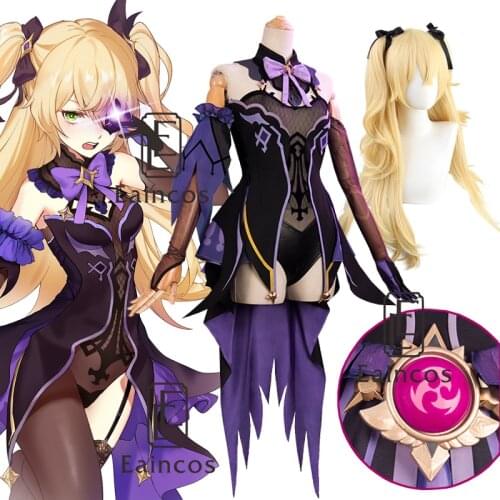 Game Genshin Impact Fischl Cosplay Costume Wigs Shoes Anime Outfits Dress Halloween Carnival Uniforms