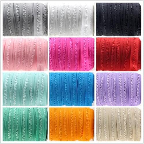 5/8"16mm solid ruffle crochet flower fold over elastic ribbon handmade hair bows lingerie straps for sewing 50 yards