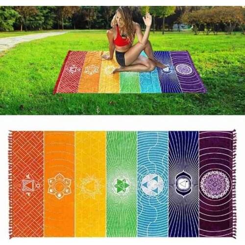 Hot 1Pcs Tassels Single Rainbow Chakra Tapestry Towel Mandala Boho Stripes Travel Yoga Mat Tapestry Polyester Beach Mat