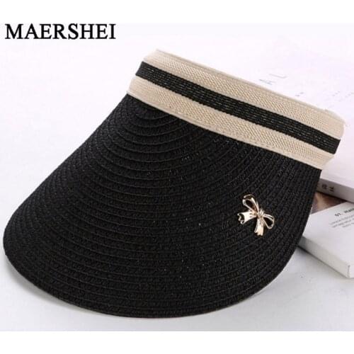 MAERSHEI Cute Bow Sun Hat women Beach Hat Straw Visor Hat Cap Summer Hats Girls Chapeau Femme Sun Visor Parent-child empty caps