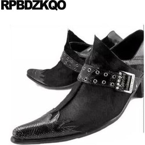 Large Size Runway Python Leather Black Pointed Toe Snakeskin Snake High Heel Italian Men Shoes Brands Metal Fashion 46 Horsehair