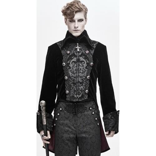 Long Sleeve Coat Outwear Retro Men Jacket Coat Goth Halloween Victorian Men Jacquard Weave Stand Collar