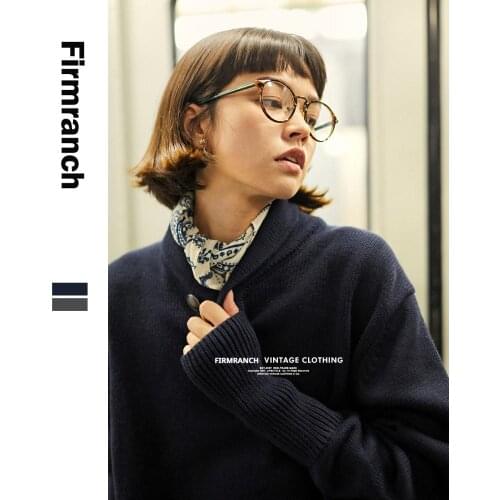 Firmranch New Men/Women Couple Fall Winter American Vintage Navy Shawl Collar Woollen Sweater U.S.N Thick Casual Pullover
