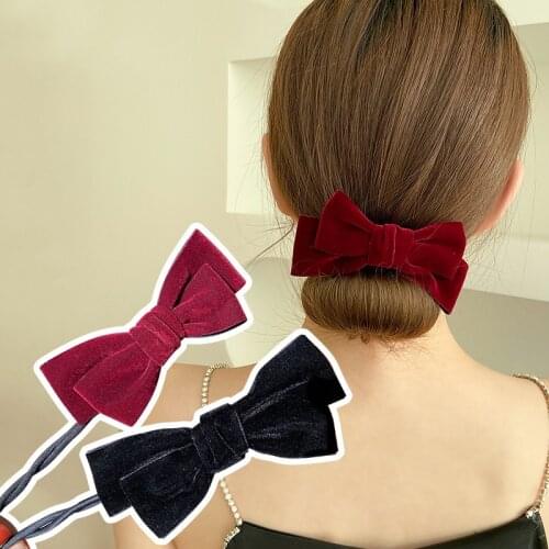2021 New Fashion Velvet Bowknot Deft Bun Hair Bands Rope Headband Hairpin Braider Fabric Hair Bands Hair Braiding Tool