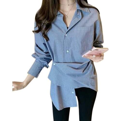 2019 spring new Hong Kong flavor retro chic striped shirt female design sense minority shirt Han Fan shirt jacket