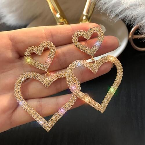 New Arrival Crystal Classic Heart Women Dangle Earrings Fashion Double Loving Earrings With Long Peach Heart Earrings Jewelry