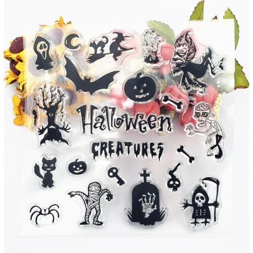 PANFELOU 14*14cm Halloween Story Transparent Silicone Rubber Clear Stamps cartoon for Scrapbooking/DIY Easter wedding album