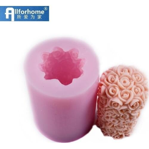 Allforhome Valentine Wedding Rose Cylinder Flower Silicone Candle DIY Mold Handmade Soap Mould Craft DIY Mould 3D Candle Mold
