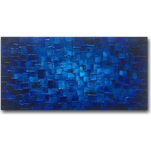 Abstract Blue Oil Paintings Canvas Wall Art Painted by Hand Modern Textured 3D Art for Living Room Wall Décor Muzagroo Art