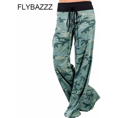 Loose Elegant Camouflage Yoga Pants Women Boot Cut Yoga Pant High Waist Lace Up Female Running Leggings Fitness Wide Leg Pants