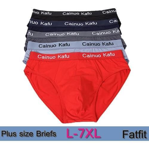 5Pcs Plus Men Briefs Comfortable Modal Mens Underwear Briefs Solid Underpants Panties Large Men Drop shipping (7XL=One size)