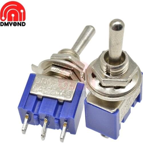5PCS MTS-103 6mm Toggle Switch Single Pole Double Throw SPDT 120VAC 6A 1/4 Inch Mounting 13*8MM 3 Positions ON-ON
