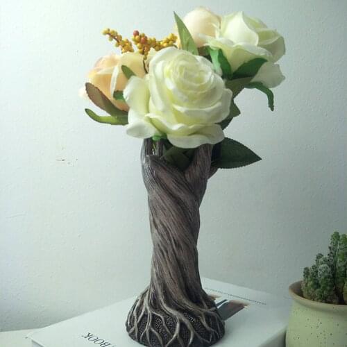 Artificial Flower Vase Home Decor Flower Holder Resin Handicraft Sculpture Tree Trunk Shape Flower Vase Ornaments