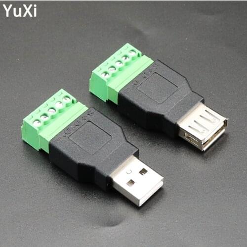 YuXi USB to 5P terminal Connector USB 2.0 Type A Male Female to 5 Pin Screw w/ Shield Terminal Plug Adapter Converter DIY Plug